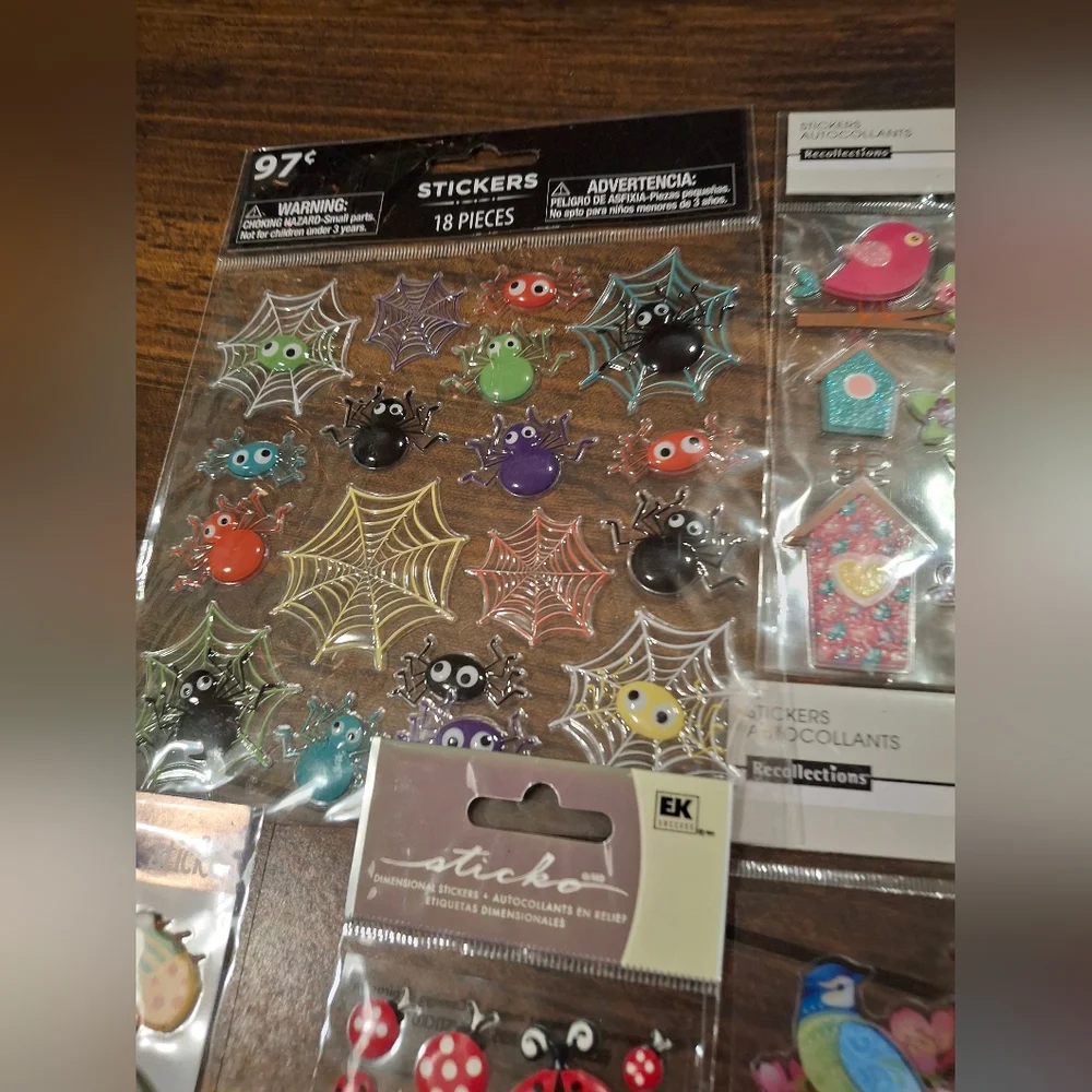 Sticker Lot Pack Scrapbook Embellishments Planner Puffy 3D Shaker Bugs Birds 17